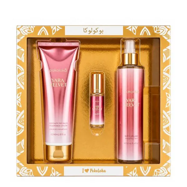 Kit Pokoloka Luxury Elixir Yara Velvet - Hidratante 240ml + Body Splash 250ml + Perfume 15ml Kit