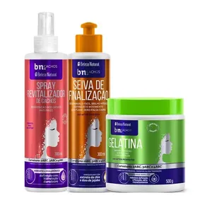 Kit Trio Spray Revitalizador de Cachos + Seiva + Gelatina (3 itens) | bn.Cachos