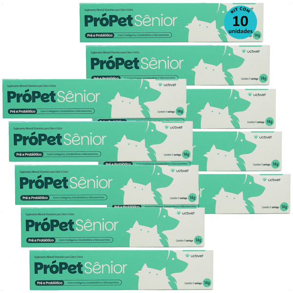 PRÓPET SÊNIOR 14G PRÉ E PROBIÓTICO PARA CÃES E GATOS UCBVET KIT COM 10