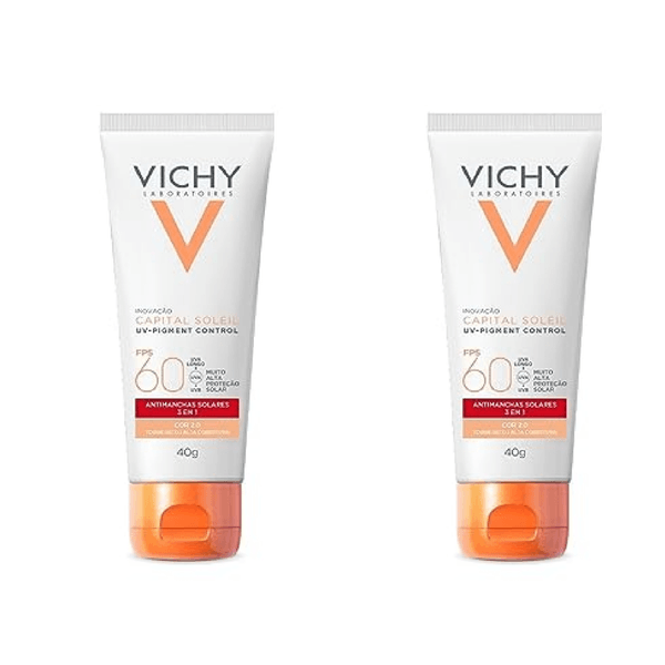 Kit com 2 Unidades de Protetor Solar Facial Vichy Capital Soleil UV-Pigment Control FPS 60 Cor 2.0 40g