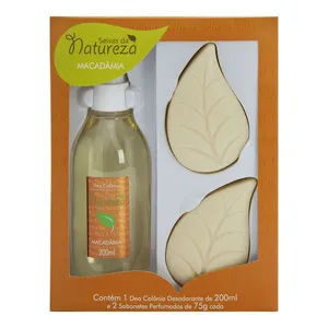 Kit Banho Seivas da Natureza Macadâmia Colônia Desodorante 200ml + 2 Sabonetes Perfumados 75g