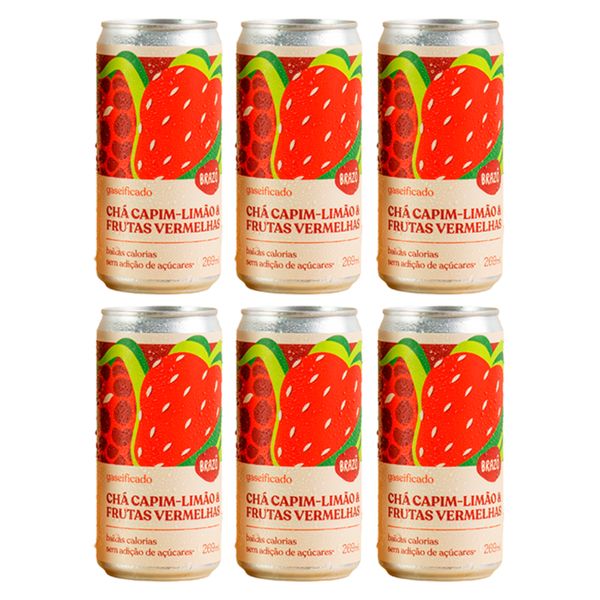 Kit 6X: Chá de Capim Limão com Frutas Vermelhas Gaseificado Brazô 269ml