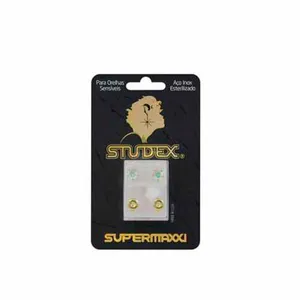 Brinco Studex Supermaxxi Pedra Cristal Dourado Espelhado 1 Par
