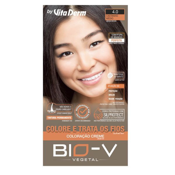 Coloração Creme Bio-v Vita Derm 4.0 Castanho Médio