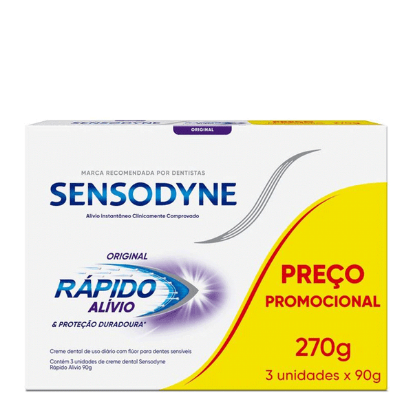 Kit Pasta de Dente Sensodyne Rápido Alívio Dentes Sensíveis Original 3 Unidades de 90g