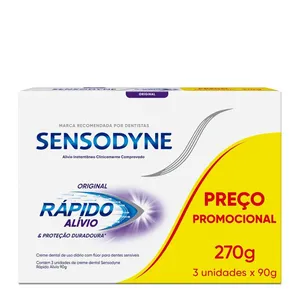 Kit Pasta de Dente Sensodyne Rápido Alívio Dentes Sensíveis Original 3 Unidades de 90g