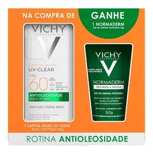 Kit Vichy Protetor Solar FPS 60 Capital Soleil Uv-Clear 40g + Gel de Limpeza Normaderm 50g