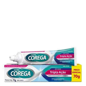 Fixador De Dentadura e Prótese Ultra Corega Creme Sem Sabor Tripla Ação 70g Livre de Zinco