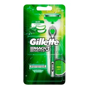 Aparelho De Barbear Gillette Mach3 Acqua-Grip Sensitive + 2 Cargas