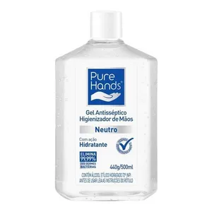 Álcool em Gel 70% Pure Hands Neutro Antisséptico e Hidratante 500ml