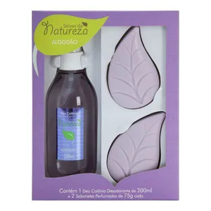 Kit Banho Seivas da Natureza Algodão Colônia Desodorante 200ml + 2 Sabonetes Perfumados 75g
