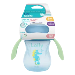 Copo Infantil com Alca Lolly Kindy 360° Oceano Azul 250ml