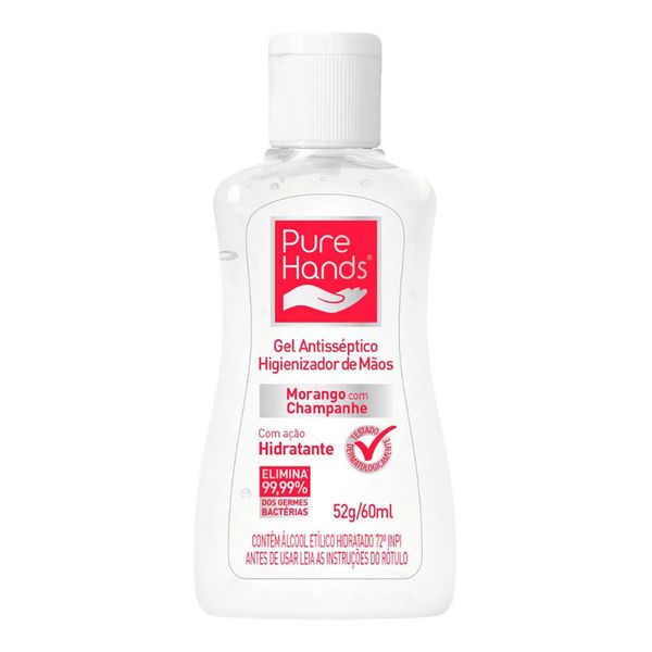 Álcool em Gel 70% Pure Hands Morango Antisséptico e Hidratante 60ml