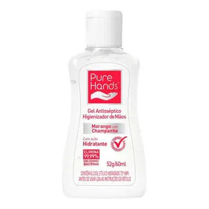 Álcool em Gel 70% Pure Hands Morango Antisséptico e Hidratante 60ml