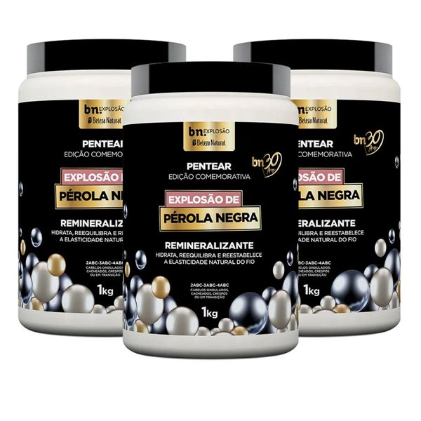 Kit Creme de Pentear Explosão de Pérola Negra 1Kg (3 itens) | bn.Cachos