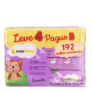 Kit Toalhas Umedecidas Ever Baby Lavanda 4 pacotes 48 Unidades