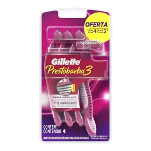 Aparelho de Depilar Descartável Feminino Gillette Prestobarba3 4 Unidades