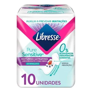 Absorvente Libresse Pure Sensitive Ultrafino Noturno com Abas 10 Unidades