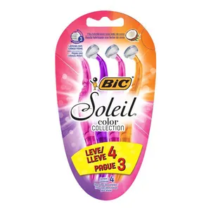 Depilador Bic Soleil Rosa, Roxo e Laranja 4 Unidades Aparelho Depilatório Bic Soleil Color 4 Unidades