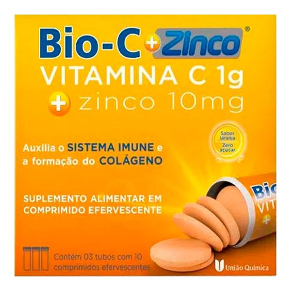 Bio-C+ Zinco Vitamina C 1g + Zinco 10mg União Química 30 Comprimidos Efervescente