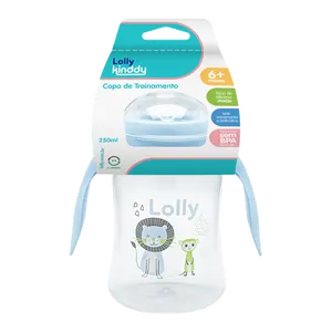 Copo Antivazamento com Alça Lolly Kinddy Zoo Azul 250ml