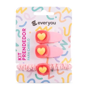 Kit Infantil Ever You Presilhas e Elástico Rosa 3 Unidades
