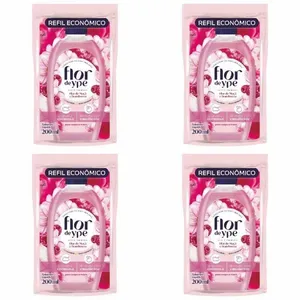 Kit c/4 Sabonetes Líquido Flor De Ype Refil 200ml Flor Macã /Framboesa