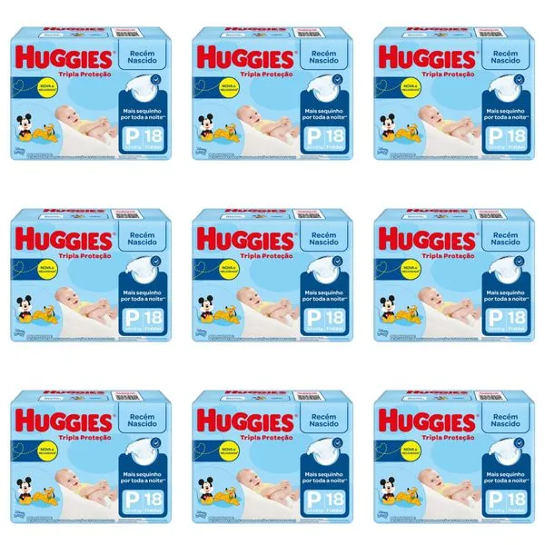 Kit 9 Fraldas Huggies Tripla Proteção Jumbinho P c/18 Unidades cada