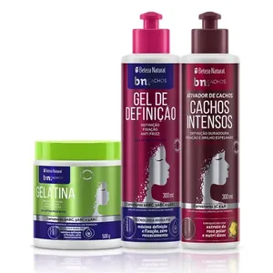 Kit Trio de Finalização Gel Definição + Gelatina + Ativador Cachos Intensos (3 itens) | bn.Cachos