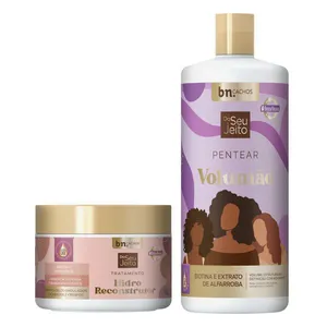 Kit Creme de Pentear Volumão + Tratamento Hidro Reconstrutor Do Seu Jeito | bn.Cachos