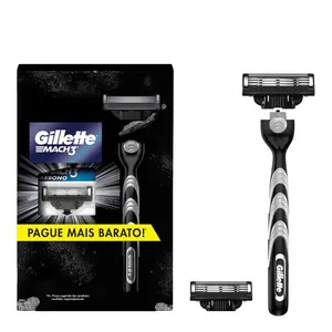 Kit 1 Aparelho Recarregável + 2 Carga para Barbear Gillette Mach3 Carbono