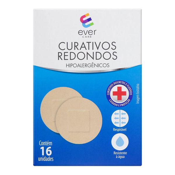 Curativo Redondo Bege Microaerado Ever Care 16 Unidades
