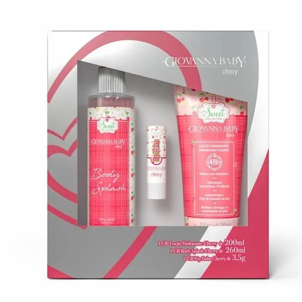 Kit Giovanna Baby Cherry Loção Hidratante 200ml + Body Splash 260ml + Lip Balm 3,5g