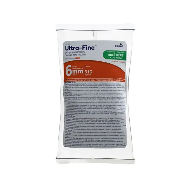 Seringa Para Insulina Ultra-fine 6mm 100ui 10 Unidades