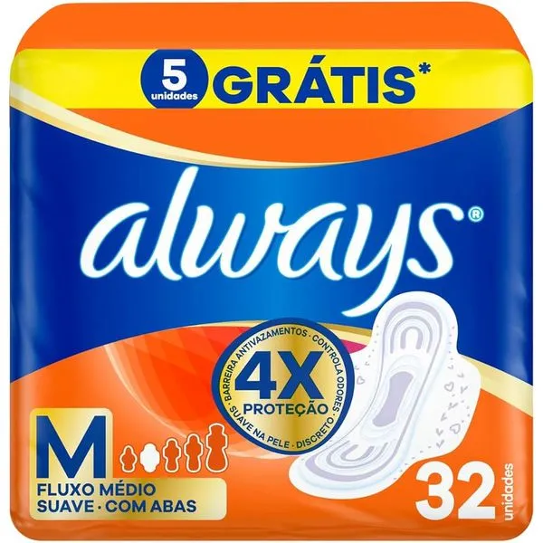 Kit c/2 Absorvente Always Pink Suave Com Aba 32 Unidades
