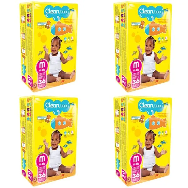 Kit 4 Fraldas Clean Baby Jumbo M c/36 Unidades