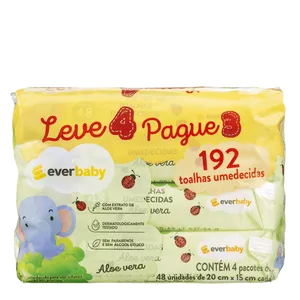 Kit Toalhas Umedecidas Ever Baby Aloe Vera 4 pacotes 48 Unidades