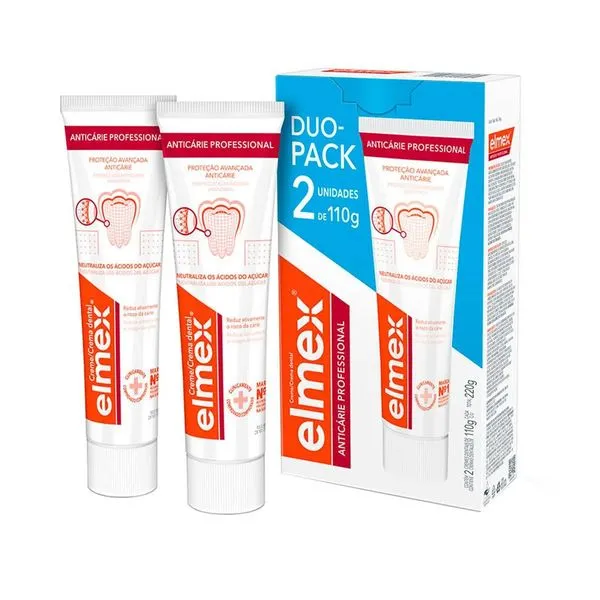 Kit com 3 Unidades de Creme Dental Elmex Anticáries Profissional Dual Pack 2 unidades de 110g Cada
