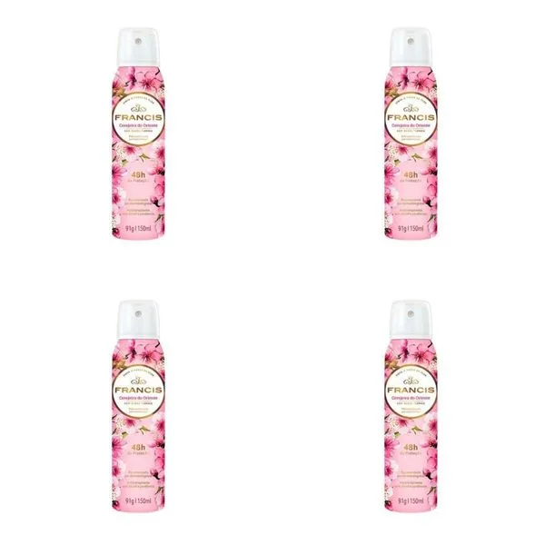 Kit c/4 Unidades de Desodorante Aero Francis 150ml Comfort Petalas/Rosa