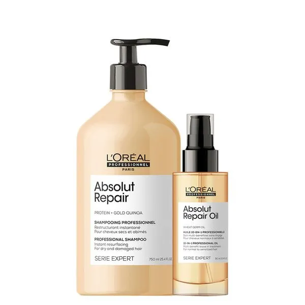Kit L'Oréal Professionnel Serie Expert Absolut Repair Gold Quinoa - Shampoo 750 ml + Óleo 90 ml