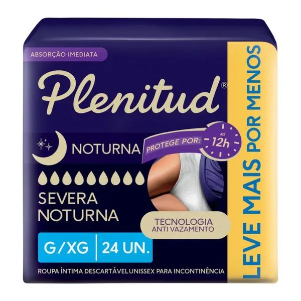 Kit com 3 Unidades de Plenitud Roupa Intima Noturna para incontinência urinaria G/XG 24 unidades