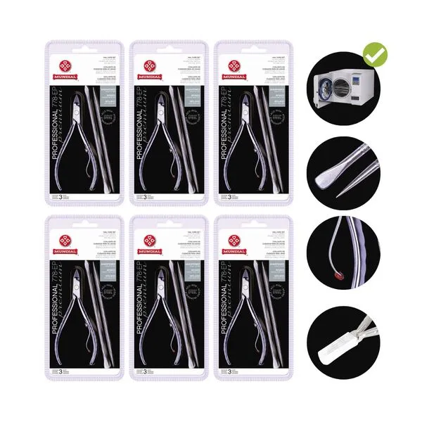 Kit 6 Alicate Cuticula 778ep Espatula+palito Mundial Professional Mundial