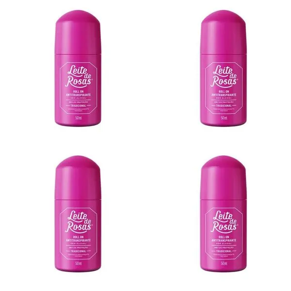 Kit c/4 Unidades de Desodorante Rollon Leite De Rosas 50ml