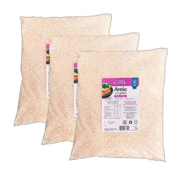 Kit 3X: Aveia em Flocos Finos Sem Glúten Leve Croc 1kg