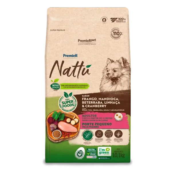Ração Premier Nattu Cães Adultos Pequeno Porte Mandioca 10,1 kg