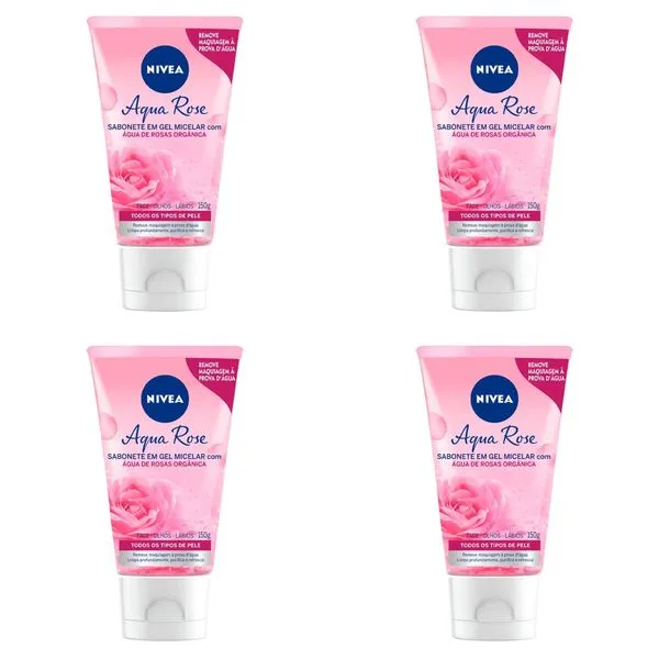 Kit c/4 Sabonetes Nivea Micellair Gel Facial Água De Rosas 150ml