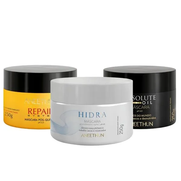 Kit Aneethun Cronograma Capilar Hidra Nutri Reconst 3x250g