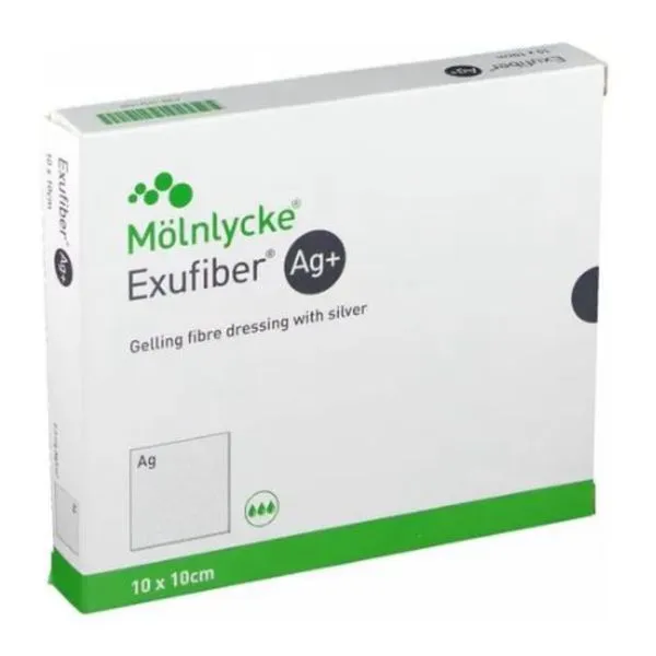 Curativo Exufiber Ag+ Fibra Gelificante com Prata 10x10cm (unidade) - Molnlycke