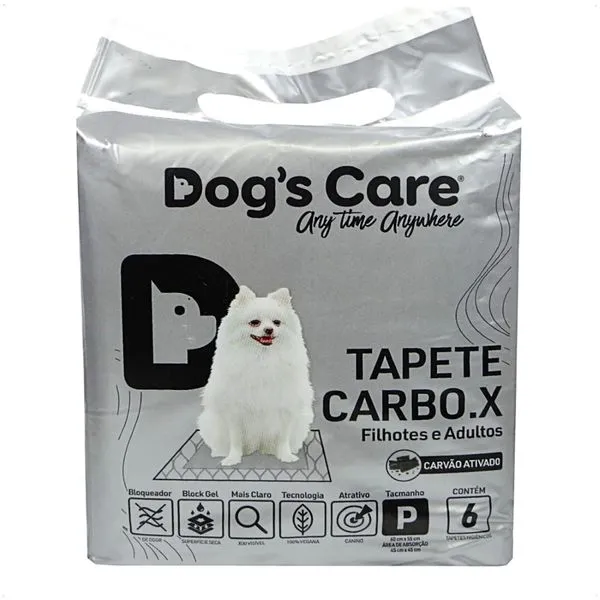 TAPETE HIGIÊNICO CARBO.X DOGS CARE PARA CÃES TAM P COM 06 UNIDADES 60CM X 55CM