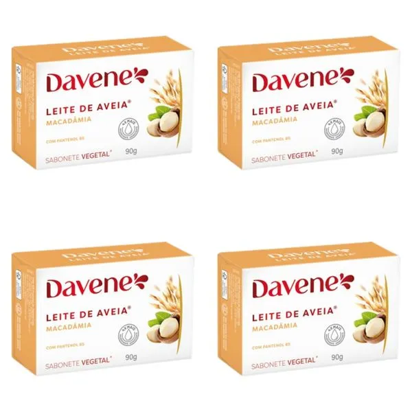 Kit c/4 Sabonetes Davene Leite De Aveia Macadamia 90g cada